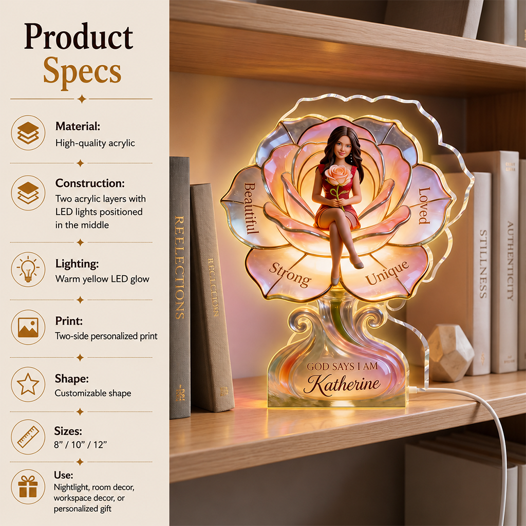 Personalized Older Black Woman Acrylic LED Night Light, Self Love Gift for Mom Grandma Wife