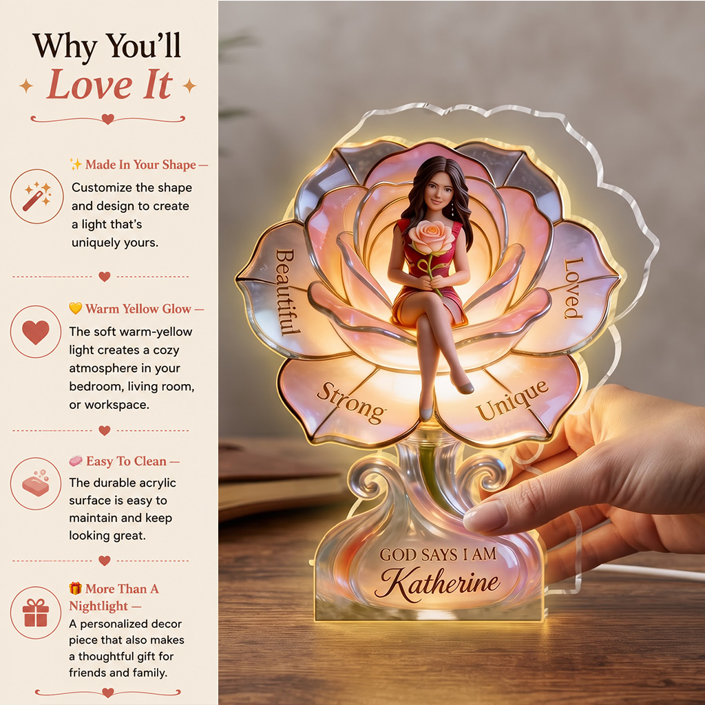Personalized Older Black Woman Acrylic LED Night Light, Self Love Gift for Mom Grandma Wife