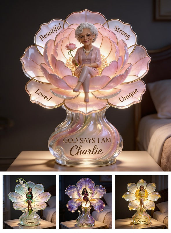 Personalized Older Black Woman Acrylic LED Night Light, Self Love Gift for Mom Grandma Wife