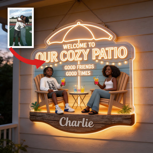 Panneau en Acrylique LED Personnalisé pour Couple Noir - Décor de Patio