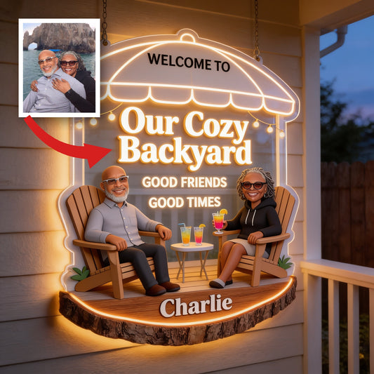 Panneau Acrylique LED Personnalisé Couple Noir d'Âge Moyen Décor de Patio
