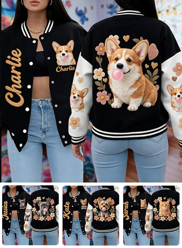 Personalized Adult Tan and White Pembroke Welsh Corgi Varsity Jacket
