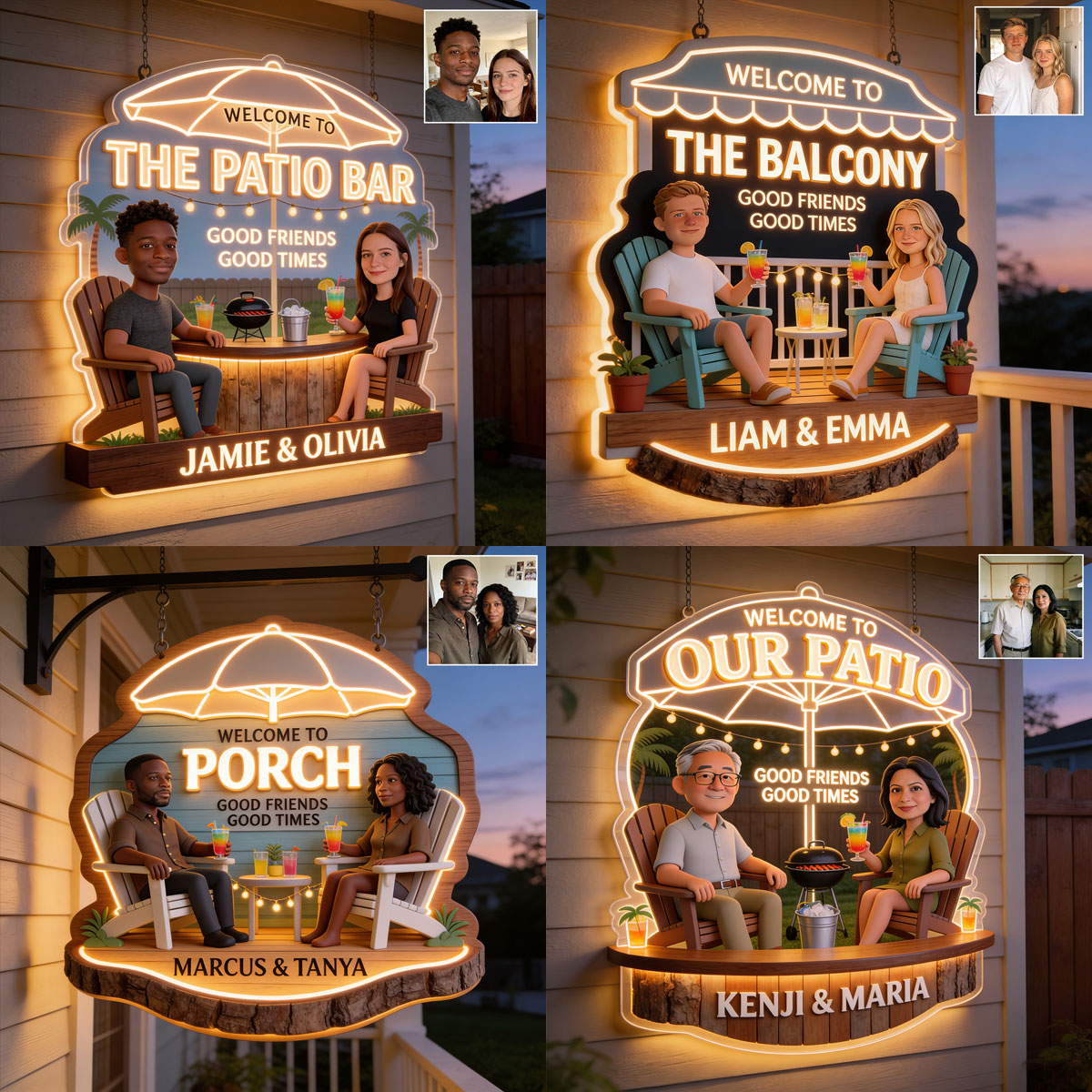 Personalized Latino Couple Wedding Backyard LED Acrylic Sign