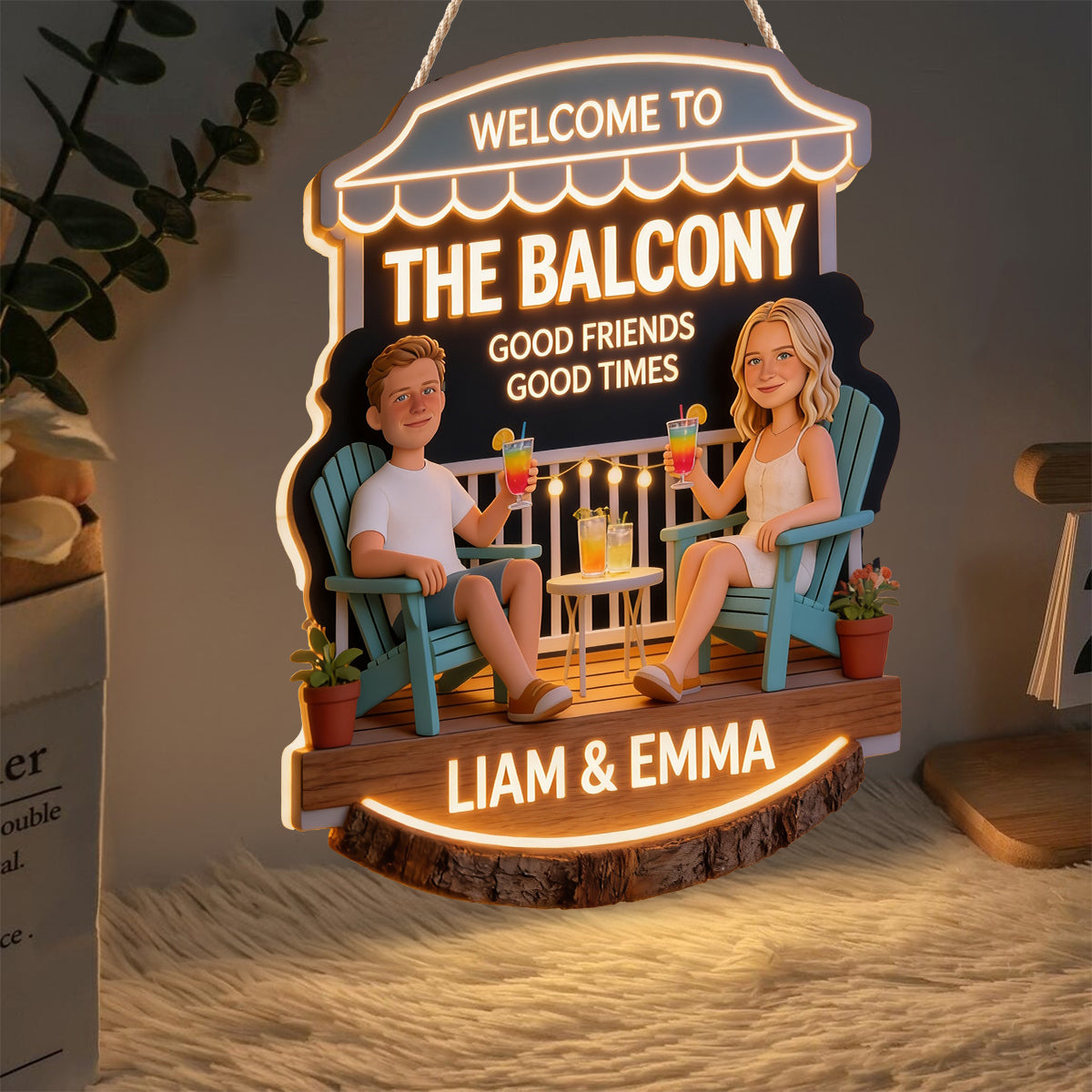 Personalized Middle-Aged Black Couple Backyard LED Light Acrylic Sign Patio Decor