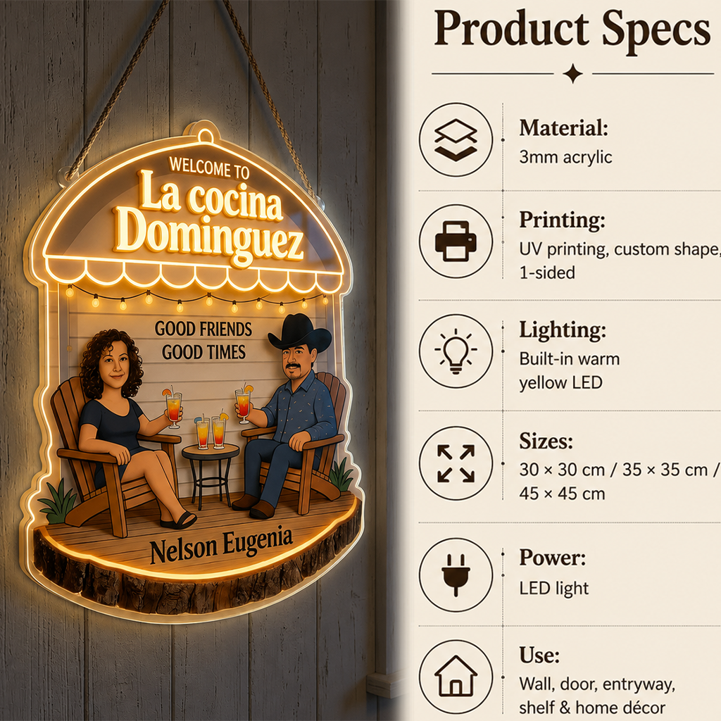 Personalized Black Couple Patio LED Light Acrylic Sign Backyard Home Decor