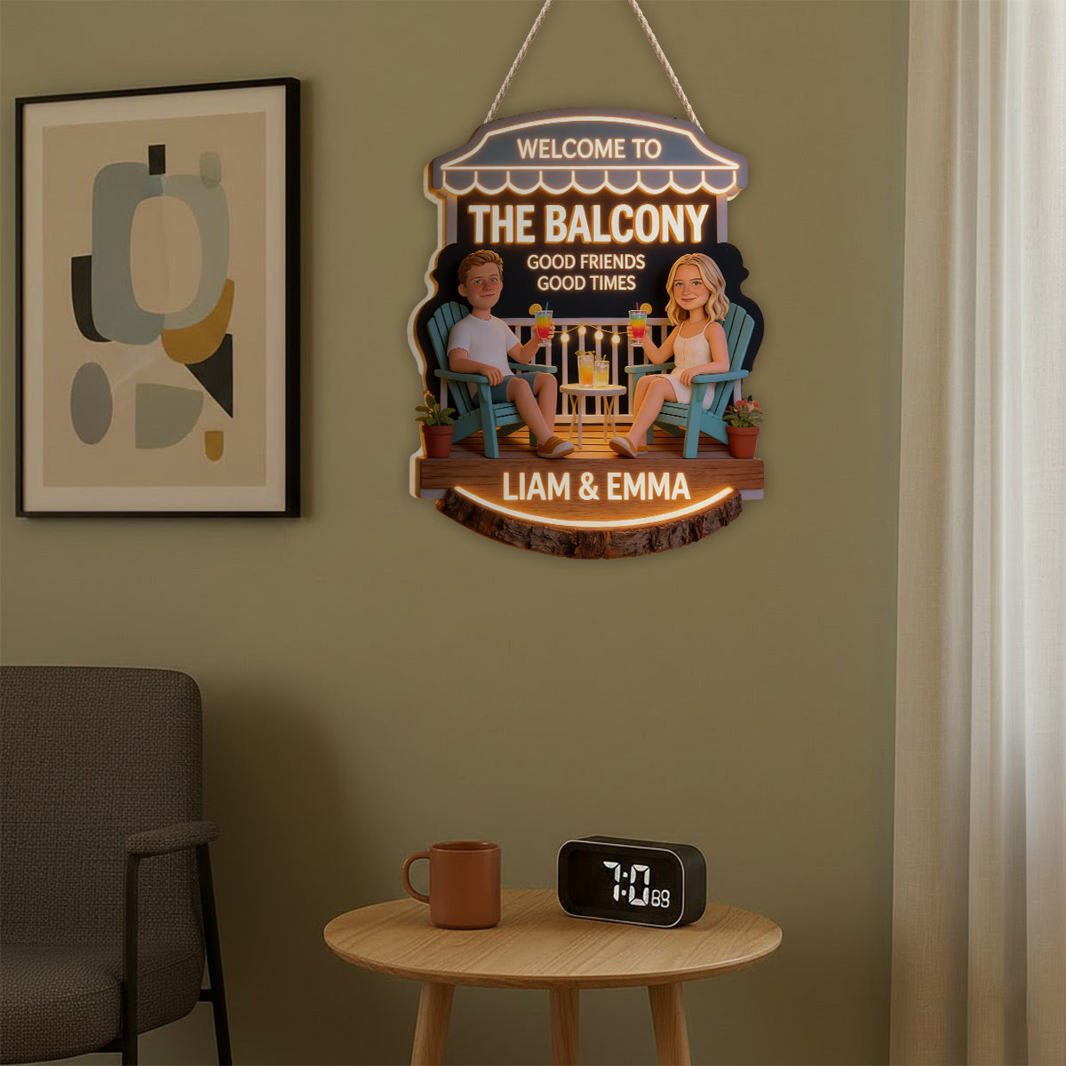 Personalized Black Couple Patio LED Light Acrylic Sign Backyard Home Decor
