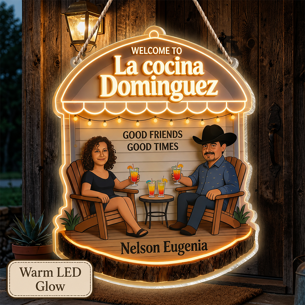 Personalized Middle-Aged Couple Backyard Patio LED Light Acrylic Sign