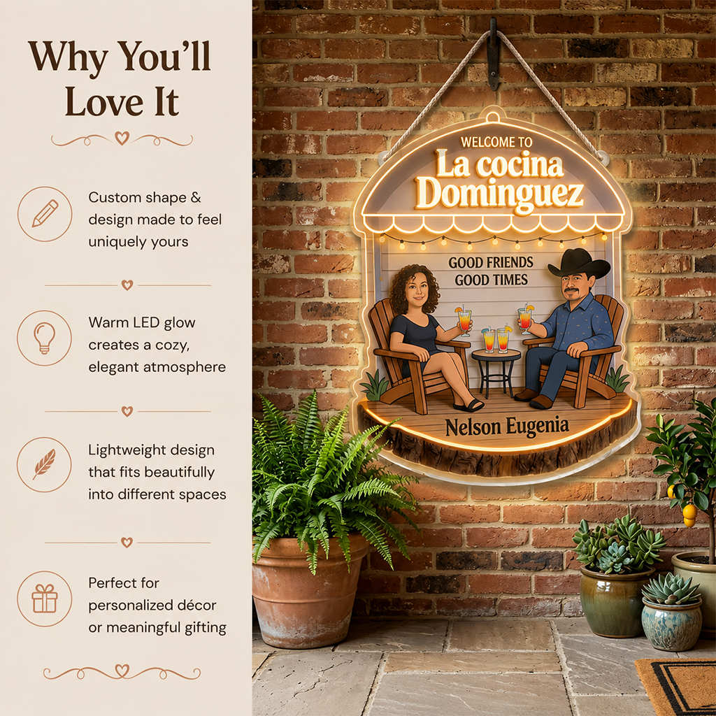 Personalized Latino Couple Patio Backyard LED Acrylic Sign Home Decor