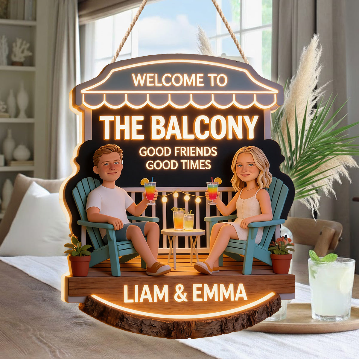 Personalized Couple Backyard Patio LED Light Acrylic Sign