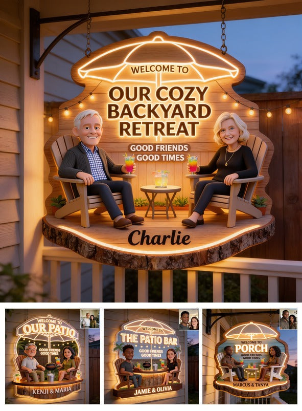 Personalized Older Couple Backyard LED Light Acrylic Sign Patio Home Decor