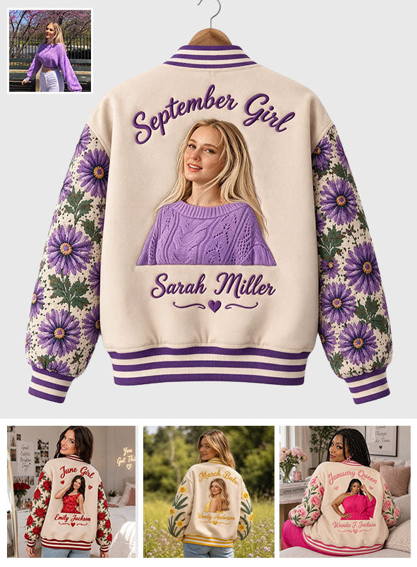 Personalisierte Blumen Varsity Jacke für Mama, Oma, Frau