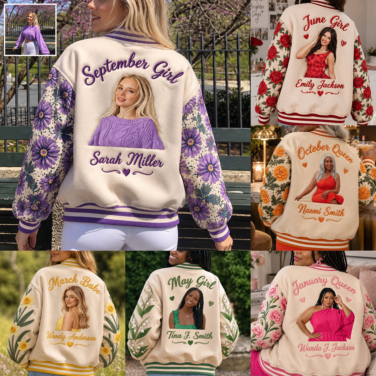 Personalized Older Latina Woman Floral Varsity Jacket, Mom Grandma Wife Gift