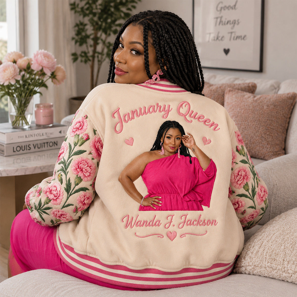 Personalisierte Blumen Varsity Jacke für Mama, Oma, Frau