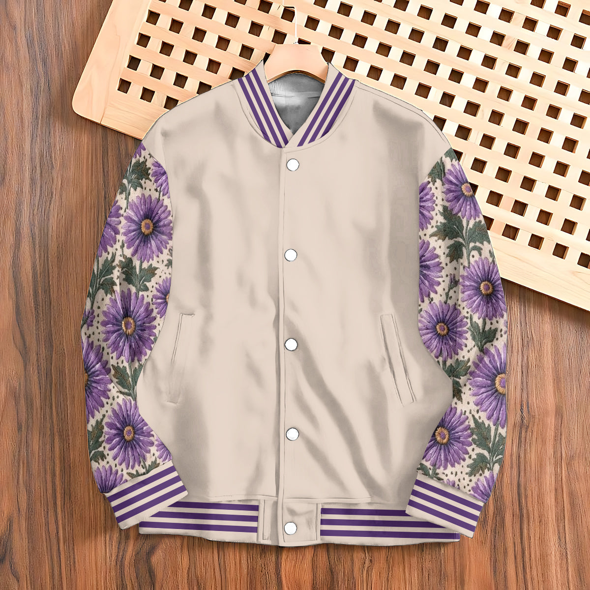 Personalized Older Black Woman Floral Varsity Jacket, Custom Grandma Gift