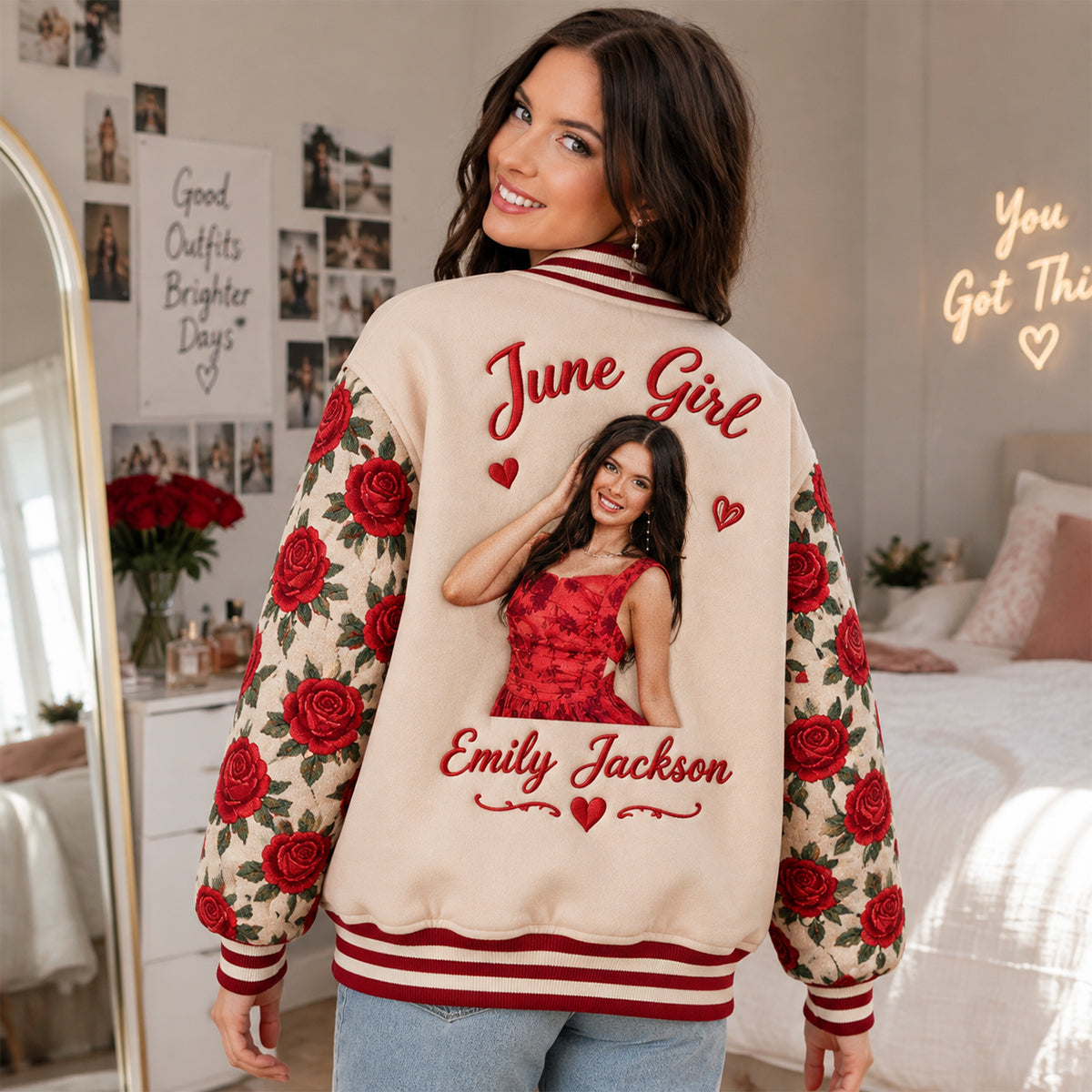 Personalized Woman Floral Varsity Jacket Gift for Wife Girlfriend Daughter