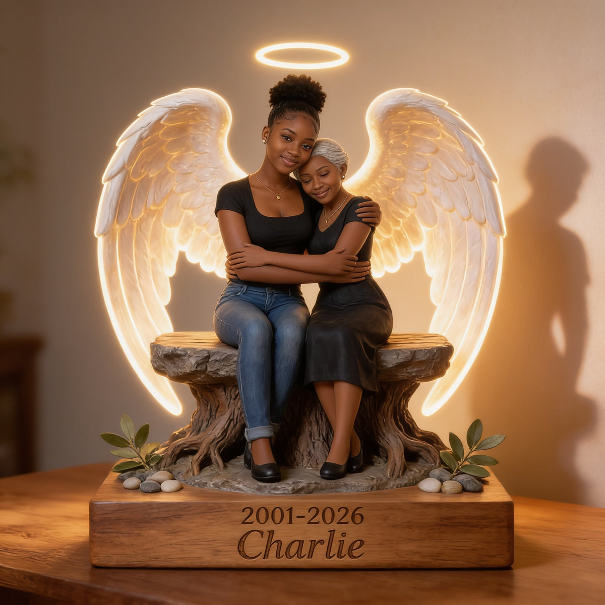Personalized Memorial Black Woman Angel 2001-2026 Acrylic LED Night Light