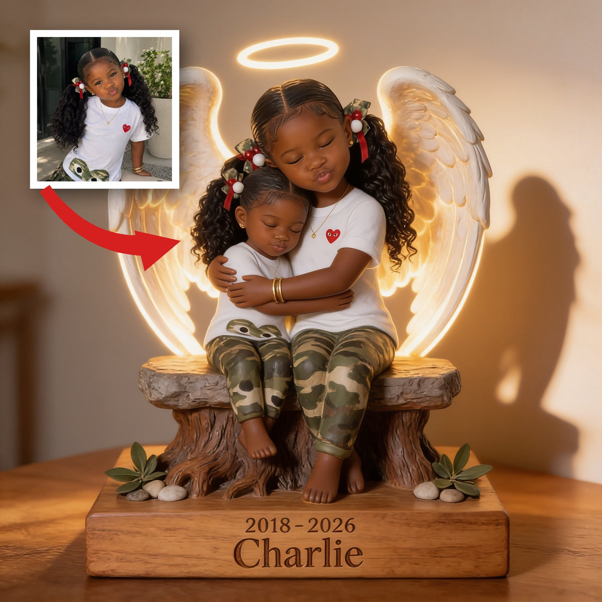 Personalized Black Little Girl 2018-2026 Memorial Acrylic LED Night Light