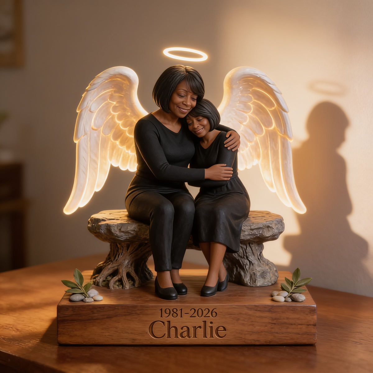 Lampe de Nuit LED Acrylique Personnalisée Femme Noire Mémorial 1981-2026