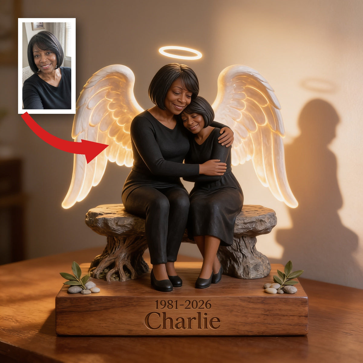 Lampe de Nuit LED Acrylique Personnalisée Femme Noire Mémorial 1981-2026