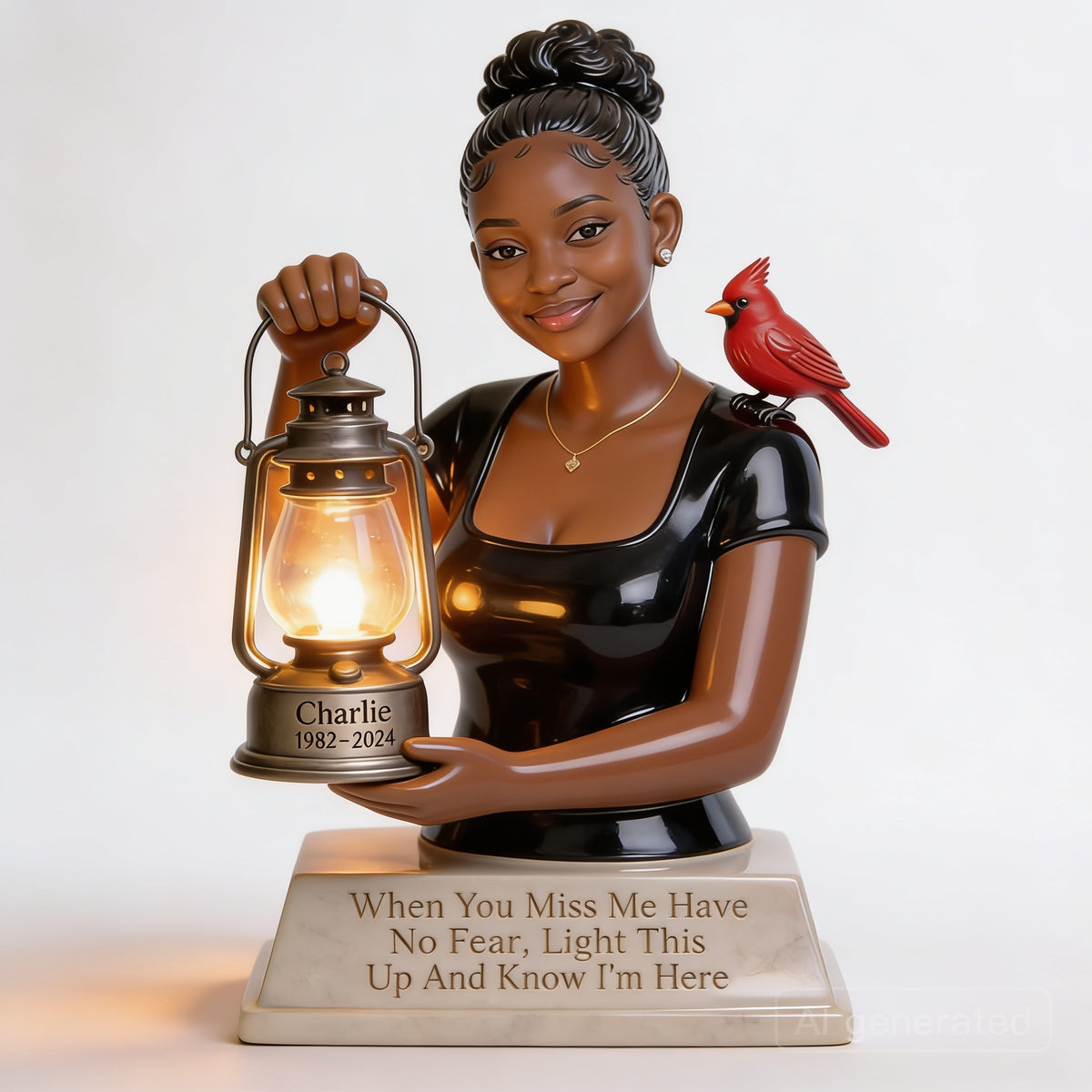 Personalized Black Woman Memorial Acrylic LED Night Light Lantern Statue