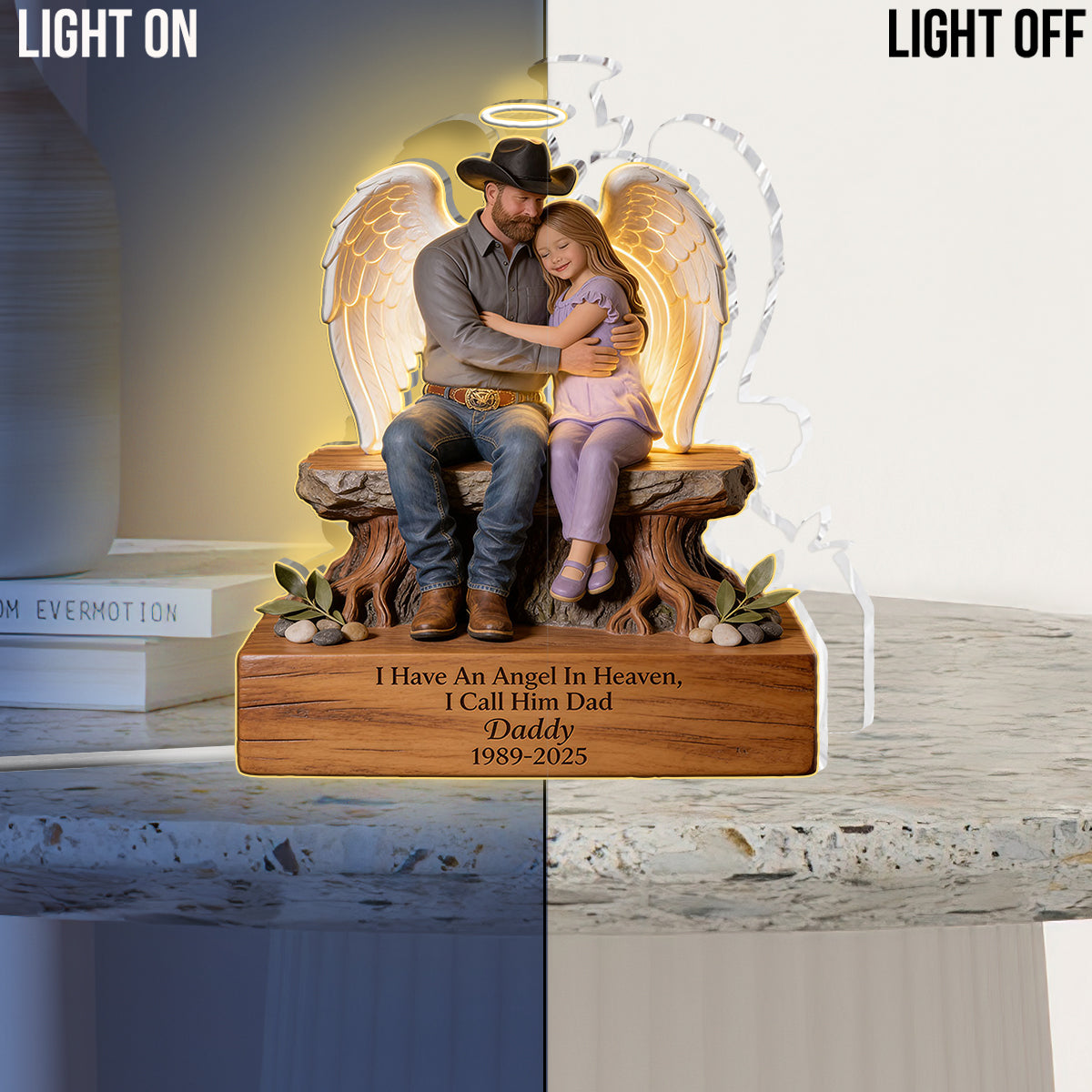 Personalized Memorial Black Woman Angel 2001-2026 Acrylic LED Night Light