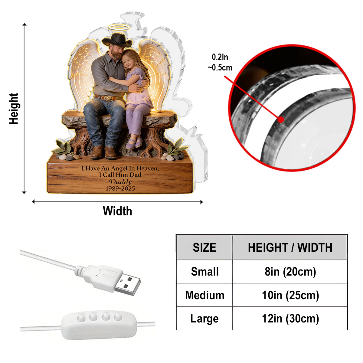 Personalized Older Latina Woman 1956-2026 Memorial Acrylic LED Night Light