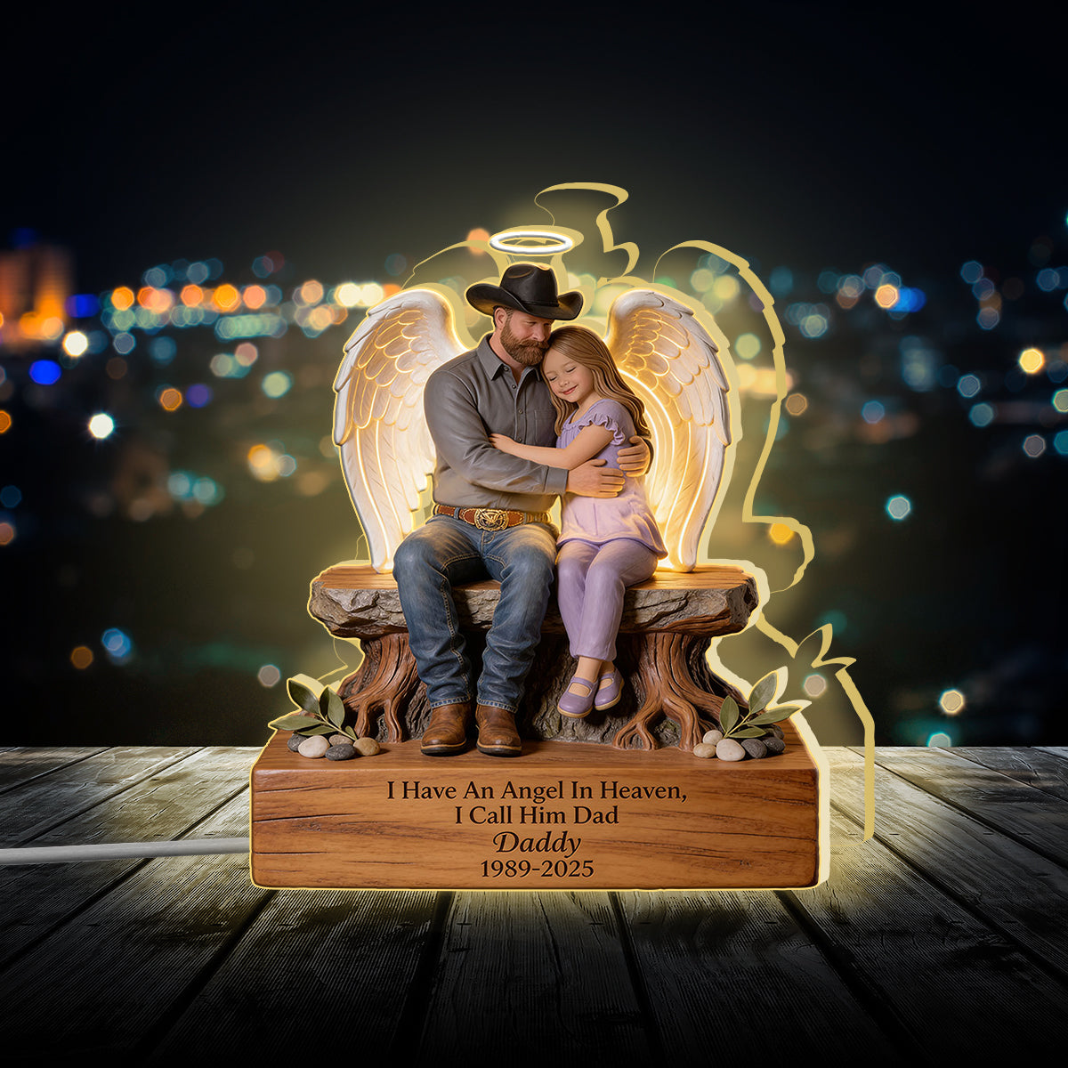 Personalized Memorial Latina Little Girl Angel Acrylic LED Night Light