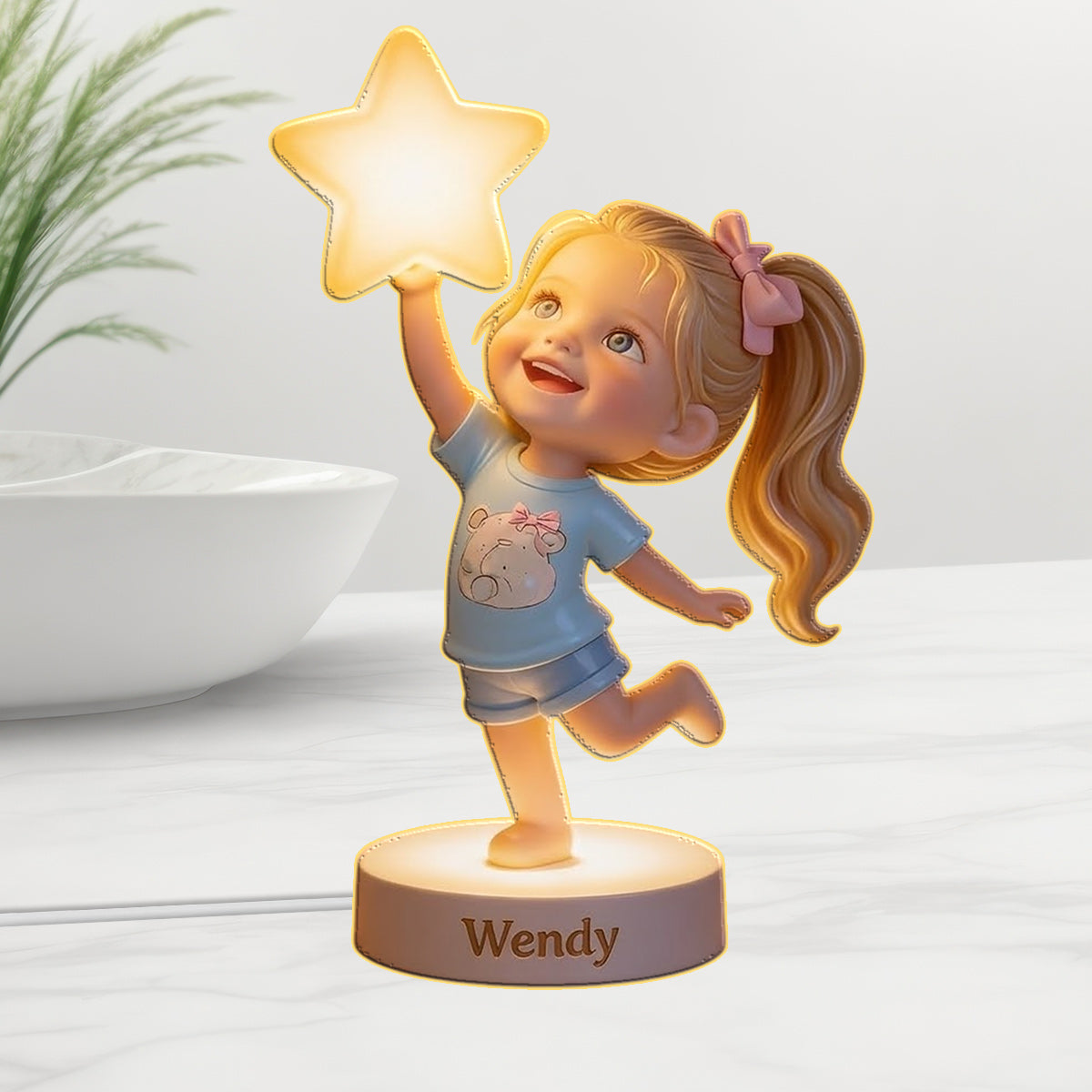 Personalized Black Little Girl Acrylic LED Night Light Kids Bedroom Gift