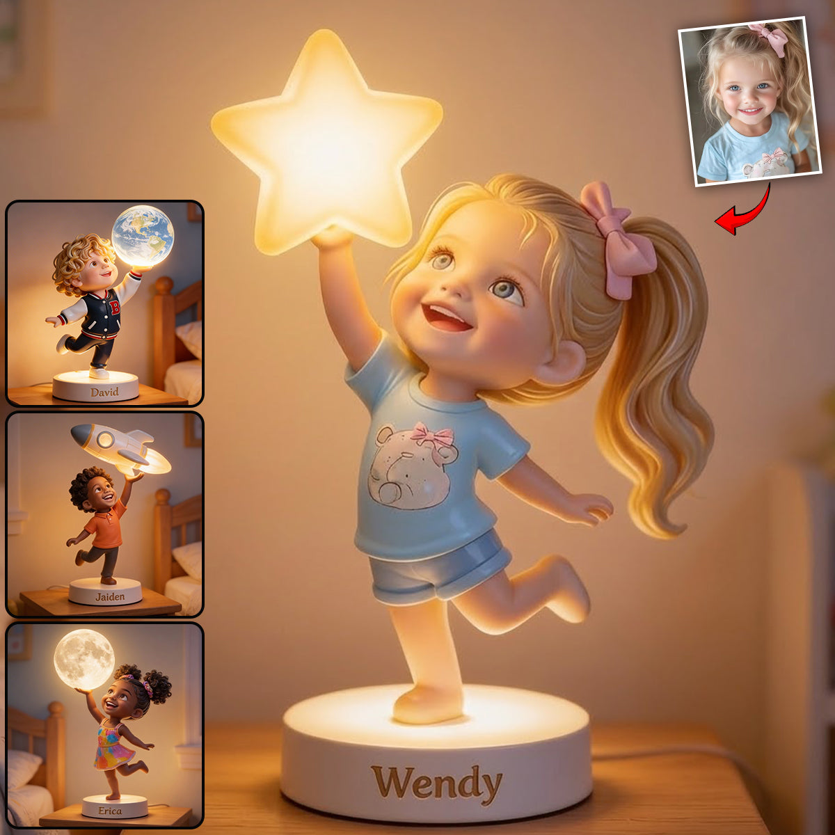 Personalized Black Little Girl Acrylic LED Night Light Kids Bedroom Gift
