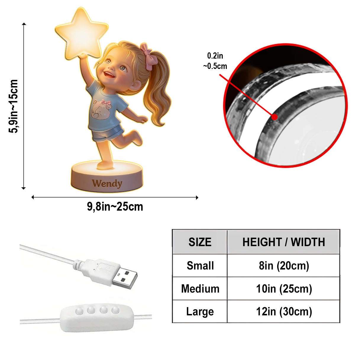 Personalized Little Boy Acrylic LED Night Light Gift for Son Grandson Nephew