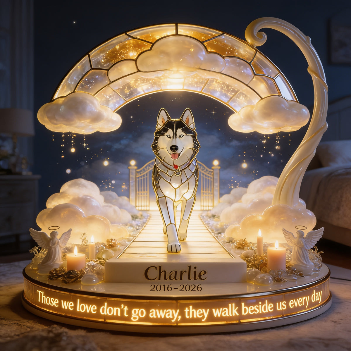 Personalized Siberian Husky Memorial Acrylic LED Night Light Pet Loss Gift