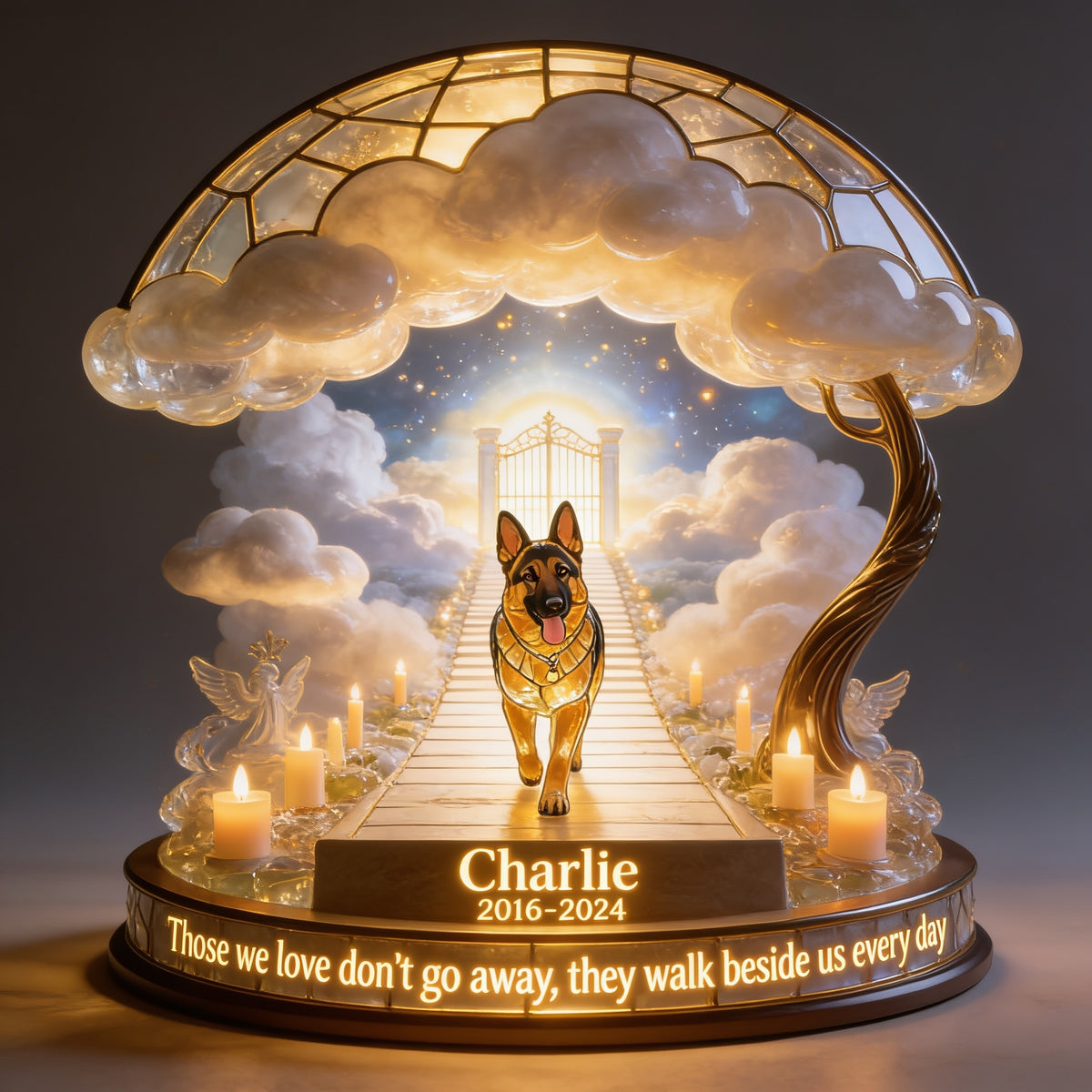 Personalized Memorial Black and Tan Adult German Shepherd Acrylic LED Night Light Dog Remembrance Gift