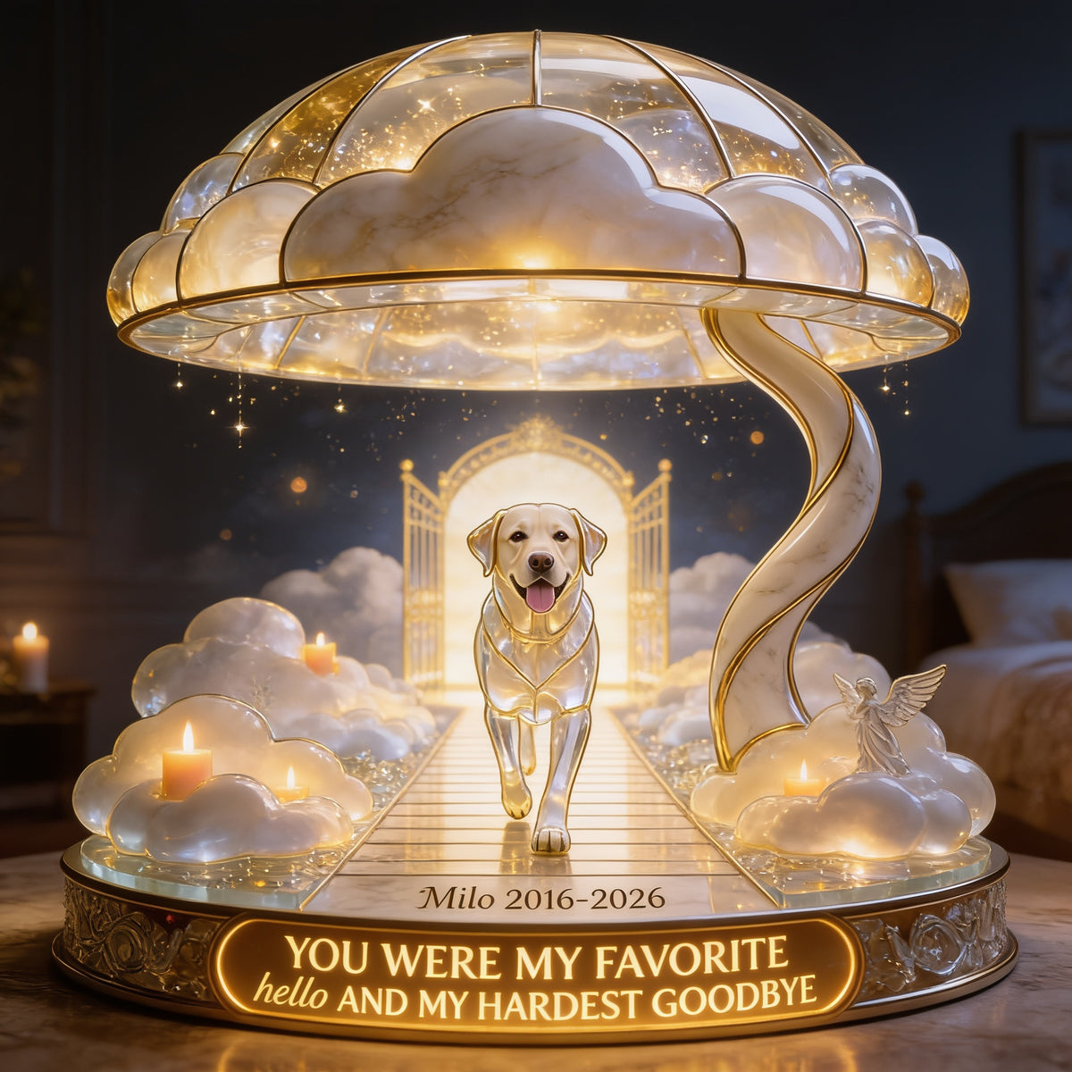 Custom Photo Yellow Labrador Retriever Memorial Acrylic LED Night Light Pet Loss Keepsake