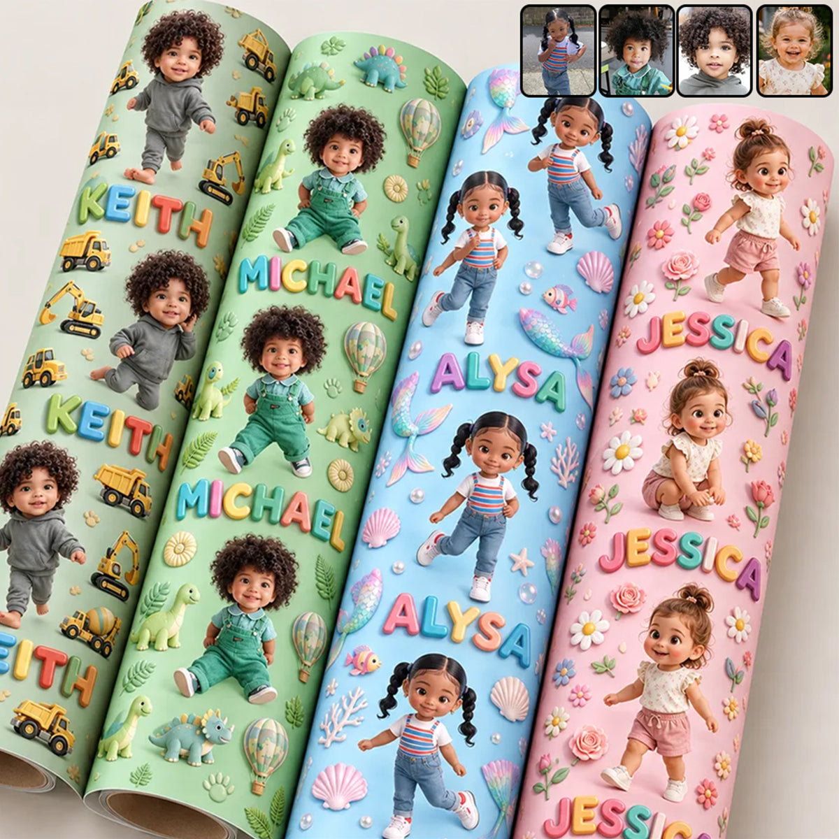 Personalized Black Little Girl Wrapping Paper - Gift for Daughter Granddaughter Niece