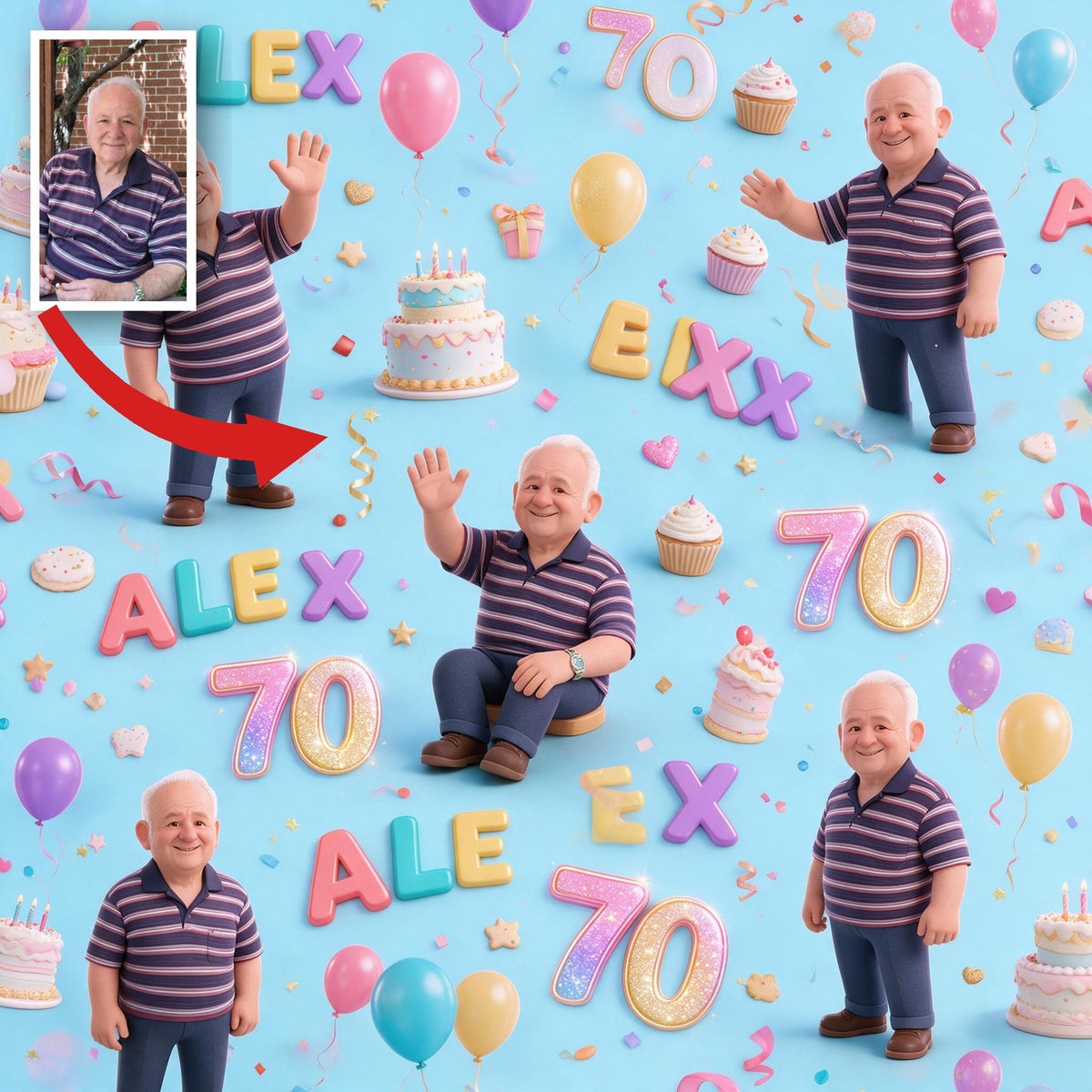 Personalized 70th Birthday Older Man Wrapping Paper - Grandpa Dad Gift Wrap