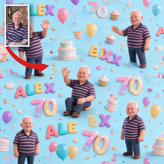 Papier Cadeau Personnalisé 70ème Anniversaire Homme Âgé - Cadeau Papy