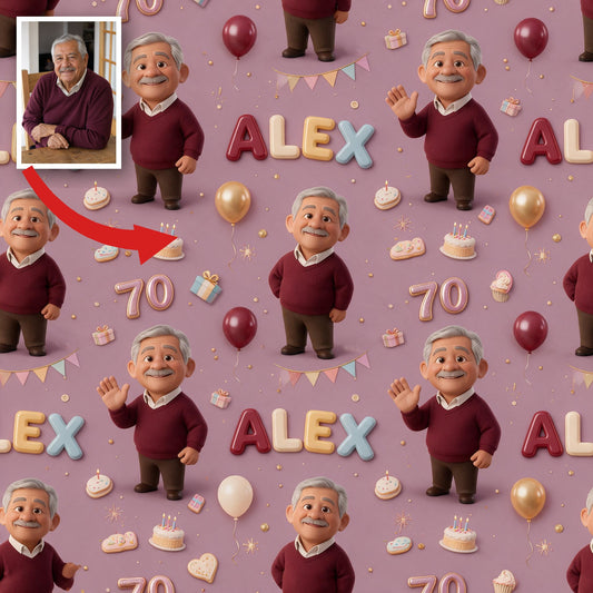 Papier Cadeau Personnalisé 70e Anniversaire Homme Latino Âgé pour Papy Papa Mari