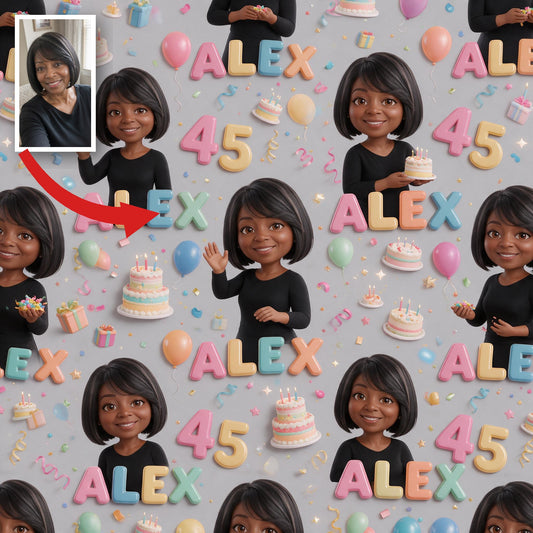 Papier Cadeau Personnalisé pour le 45ème Anniversaire Femme Noire d'Âge Moyen