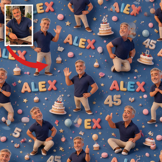 Papier Cadeau Personnalisé pour le 45ème Anniversaire d'un Homme d'Âge Moyen