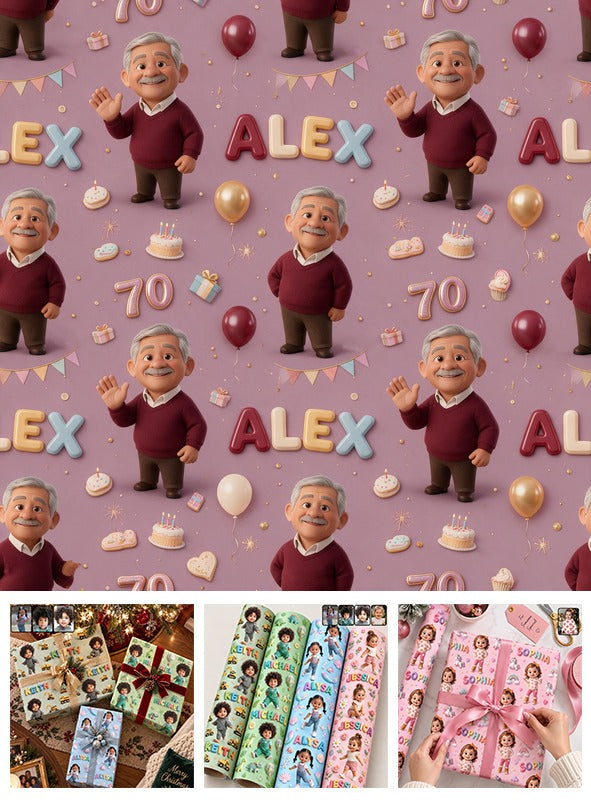 Personalized 70th Birthday Older Latino Man Wrapping Paper Gift for Grandpa Dad Husband