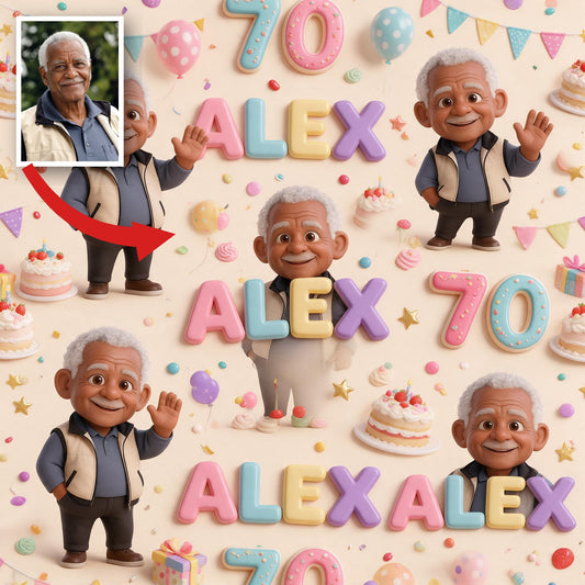 Papier Cadeau Personnalisé pour le 70ème Anniversaire d'un Homme Noir Âgé