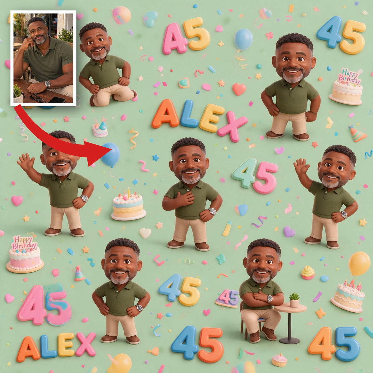 Personalized 45th Birthday Middle-Aged Black Man Wrapping Paper for Dad Grandpa