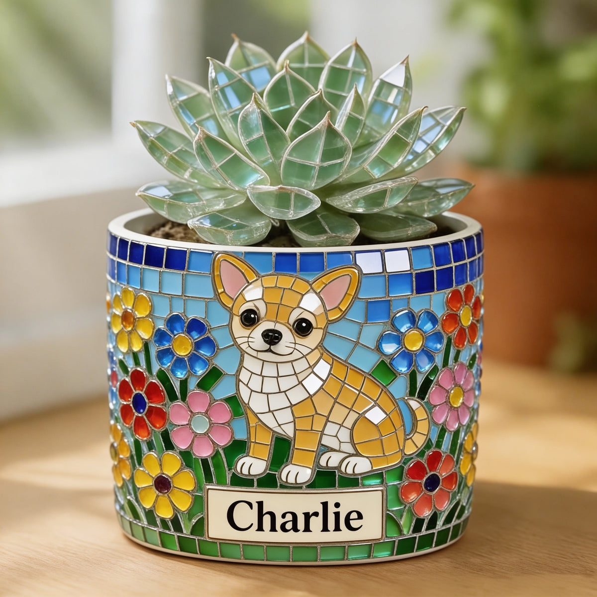 Personalized Fawn and White Chihuahua Puppy Ceramic Plant Pot