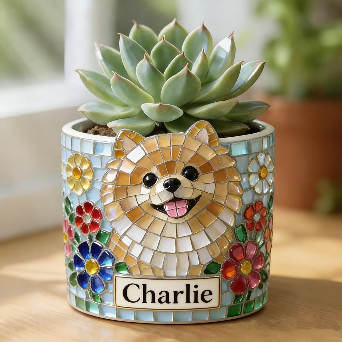 Personalized Fluffy Golden Tan Pomeranian Ceramic Plant Pot Succulent Planter