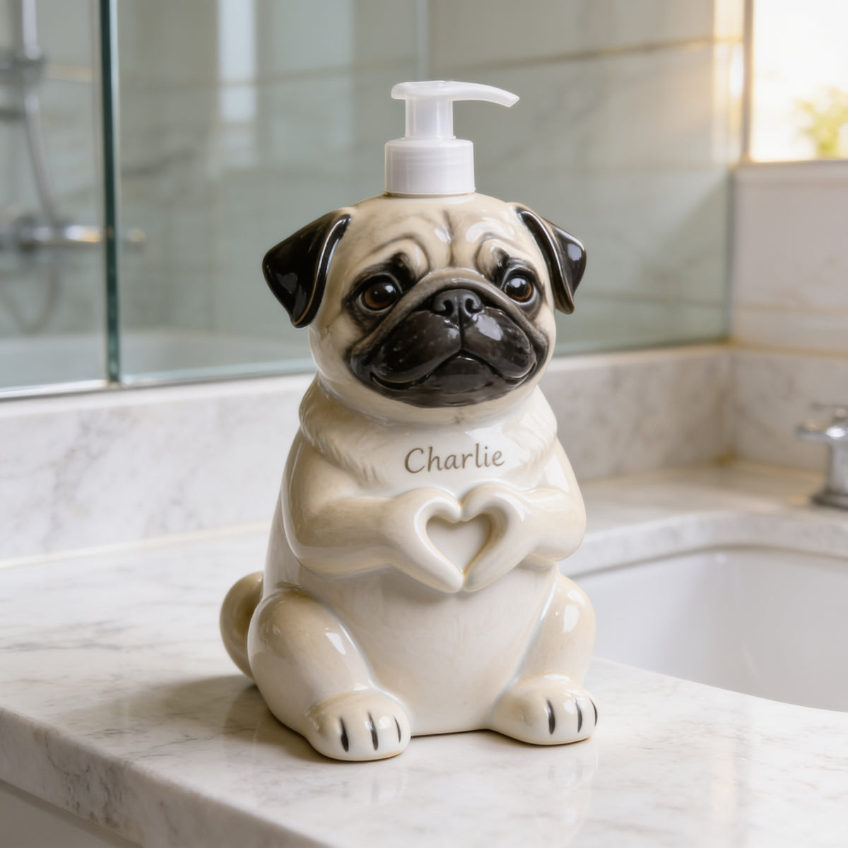 Personalized Fawn Pug Soap Dispenser Cute Dog Bathroom Decor Pet Lover Gift