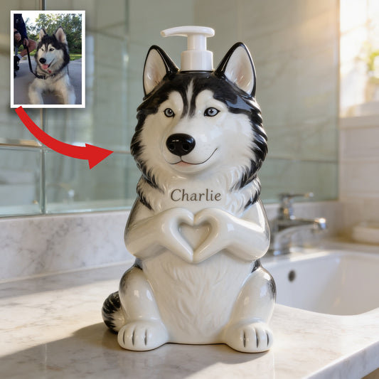Distributeur de Savon Personnalisé Husky Sibérien - Cadeau pour Amoureux des Animaux