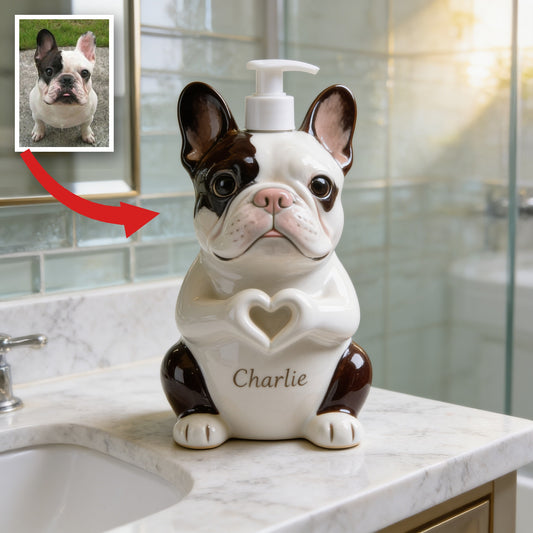 Distributeur de Savon Personnalisé Bulldog Français Noir et Blanc