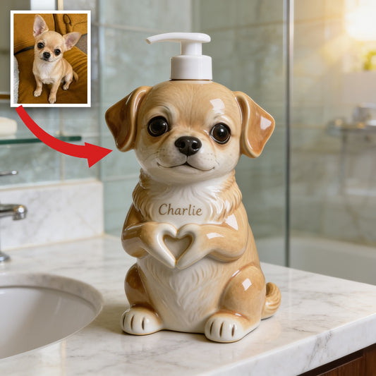 Distributeur de Savon Personnalisé Chiot Chihuahua Fawn et Blanc Décor de Salle de Bain