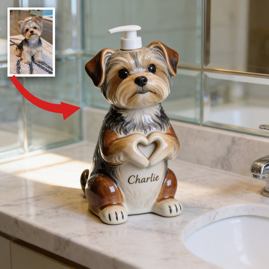 Distributeur de savon Yorkshire Terrier personnalisé - Cadeau déco pour amoureux des chiens