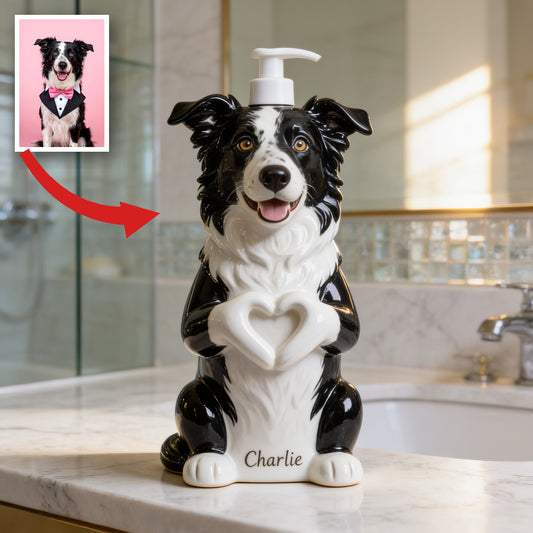 Distributeur de savon personnalisé Border Collie noir et blanc - Cadeau pour amoureux des chiens